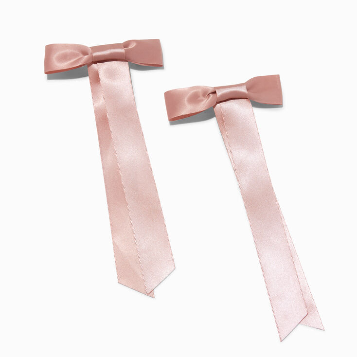 Blush Pink Satin Long Tailed Hair Bow Clips - 2 Pack,