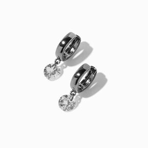 Hematite Cubic Zirconia 10MM Huggie Hoop Earrings,