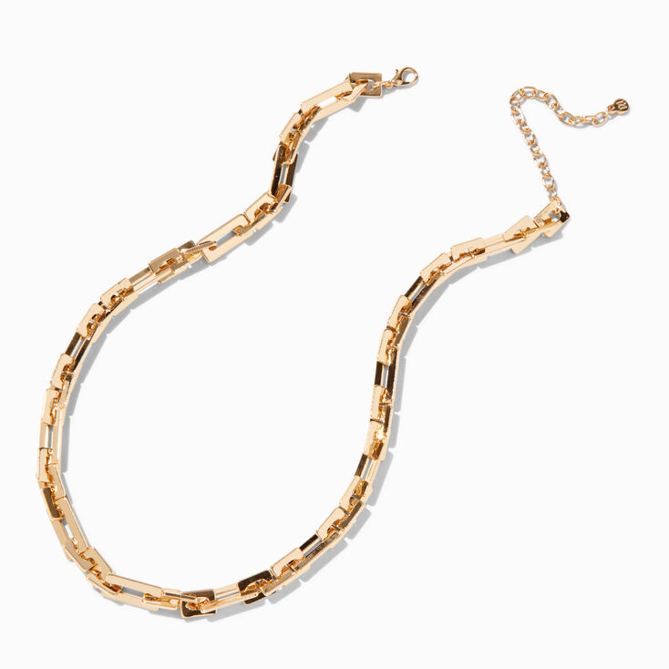 Gold-tone Square Rectangle Chain Necklace,