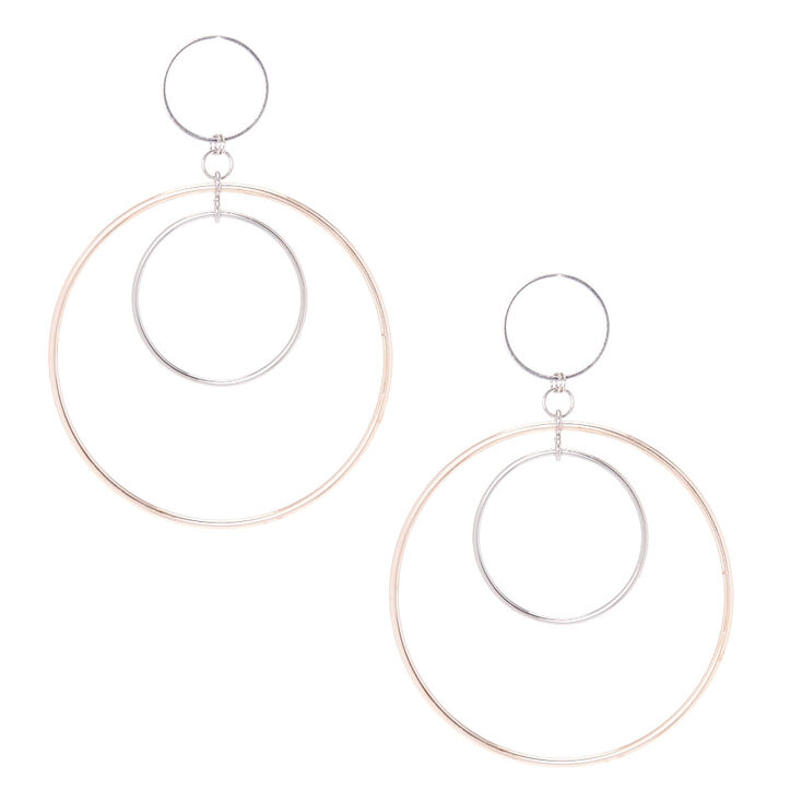 Rose Gold & Silver Triple Hoop Drop Earrings,