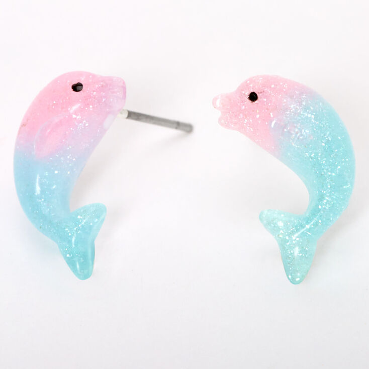 Sterling Silver Post Pastel Ombr&eacute; Dolphin Stud Earrings,