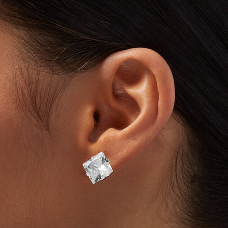 B&#39;Loved by Icing Sterling Silver Cubic Zirconia 10MM Square Stud Earrings,