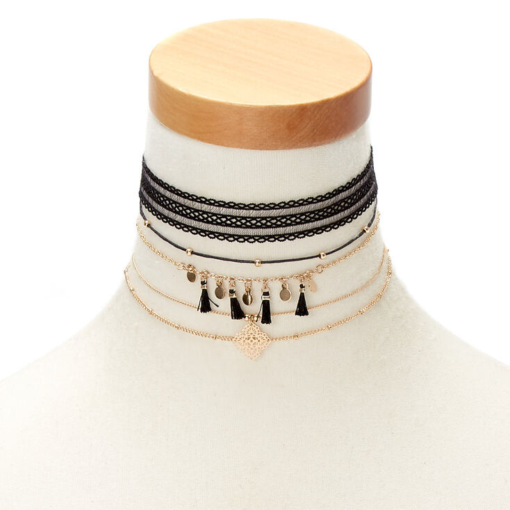 Assorted Choker Necklaces - Black, 5 Pack,