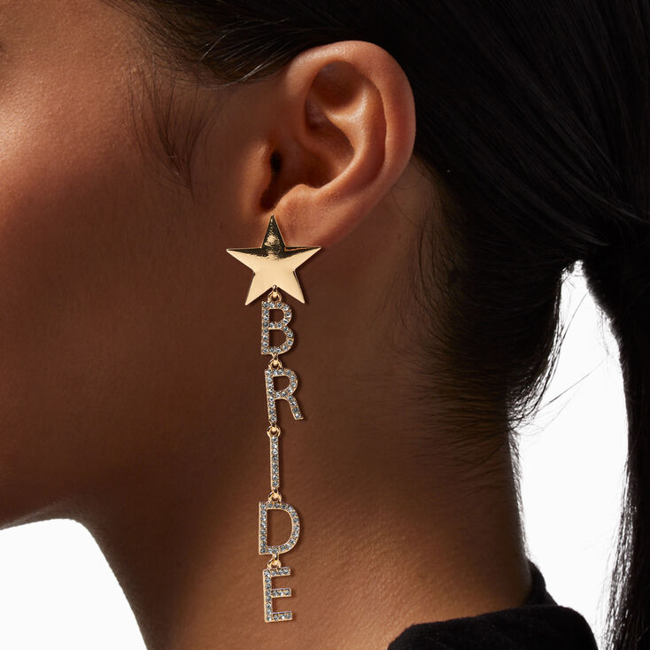 Gold Bride Embellished 4&quot; Drop Earrings,