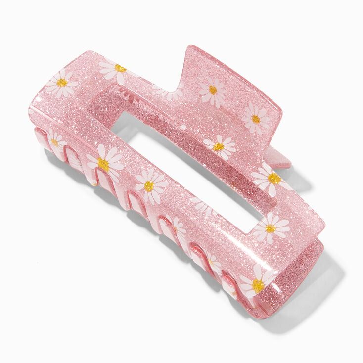 Pink Daisy Large Rectangular Hair Claw,