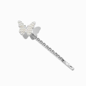Silver-tone Butterfly Rhinestone Pearl Hair Pins - 6 Pack,