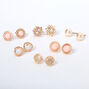 Rose Gold Embellished Pearl Stud Earrings - Blush Pink, 6 Pack,