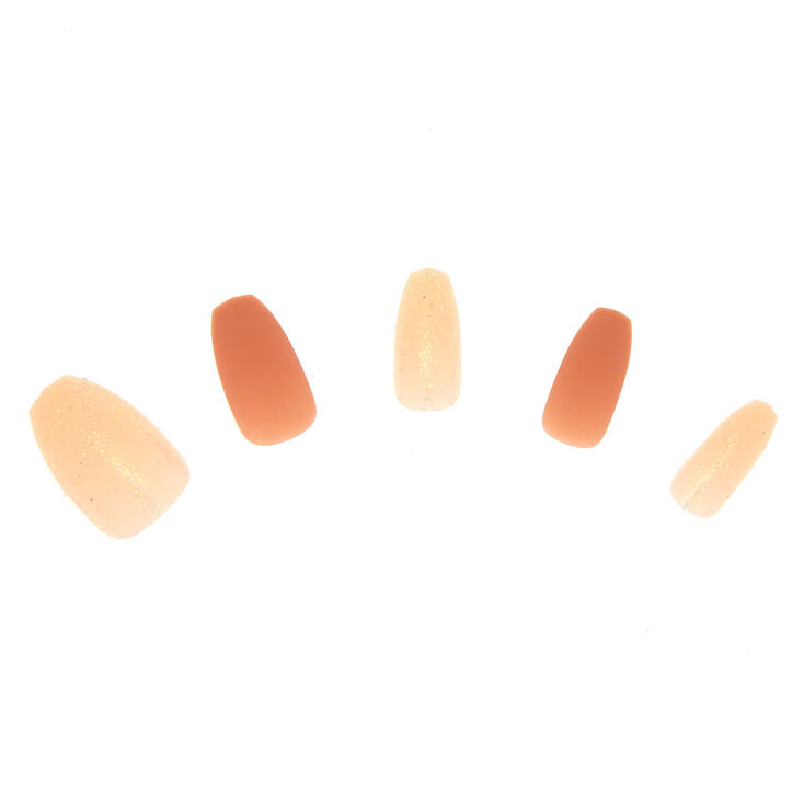 Matte Glitz Faux Nail Set - Nude, 24 Pack,