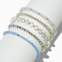 Silver-tone Pearl Blue Mixed Beaded Stretch Bracelets - 5 Pack,