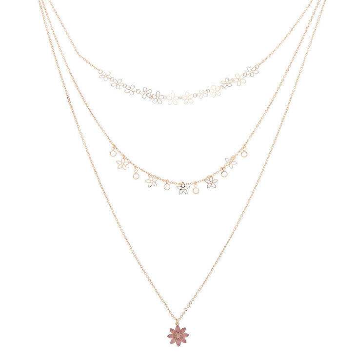 Rose Gold Flower Multi Strand Necklace - Pink,