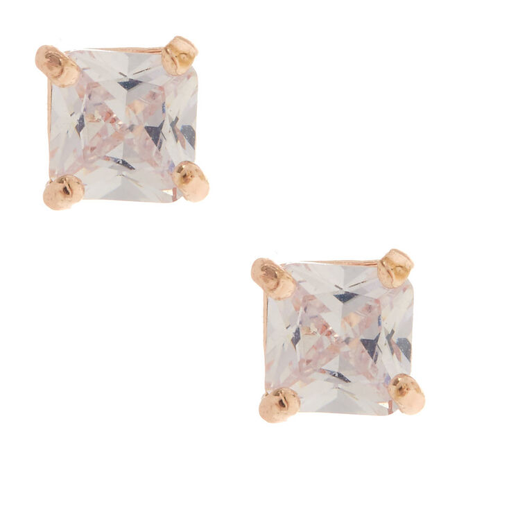 5MM Square Cubic Zirconia Stud Earrings,