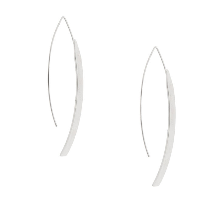 Curved Silver Bar Drop Earrings,