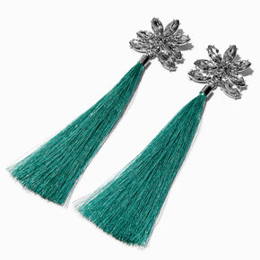 Mint Green Embellished Tassel 6&quot; Drop Earrings,