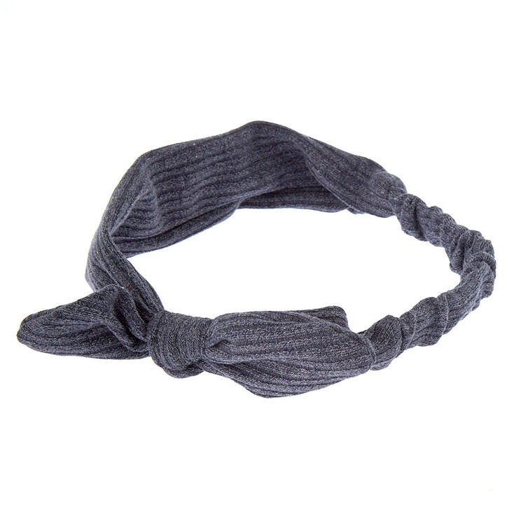 Ribbed Knot Bow Headwrap - Steel Blue,