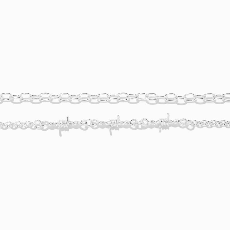 Silver Barbed Wire Choker Necklaces - 2 Pack,