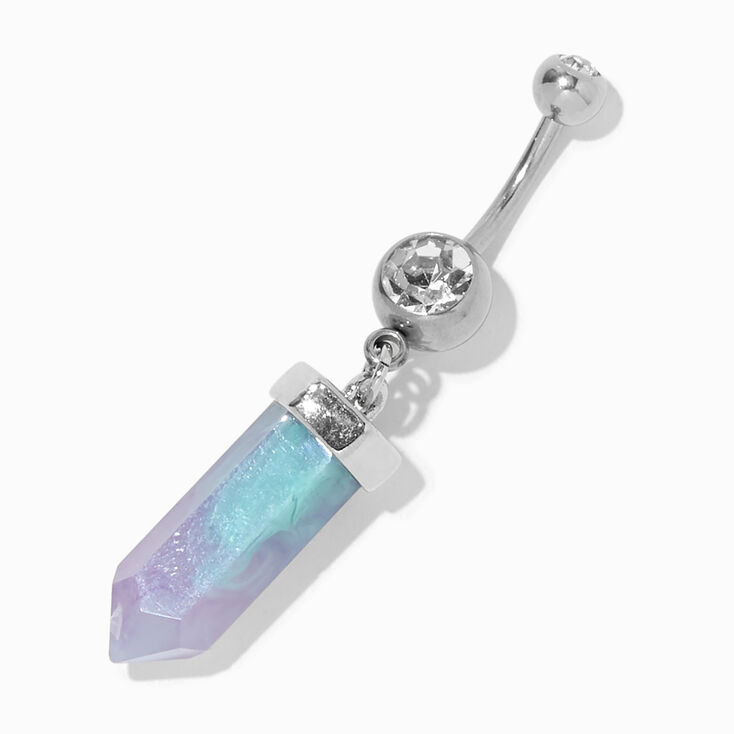 Blue Mystical Gem 14G Silver Dangle Belly Ring,