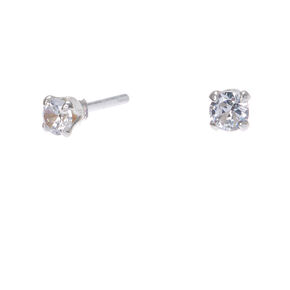 Sterling Silver Cubic Zirconia 3MM Round Stud Earrings,