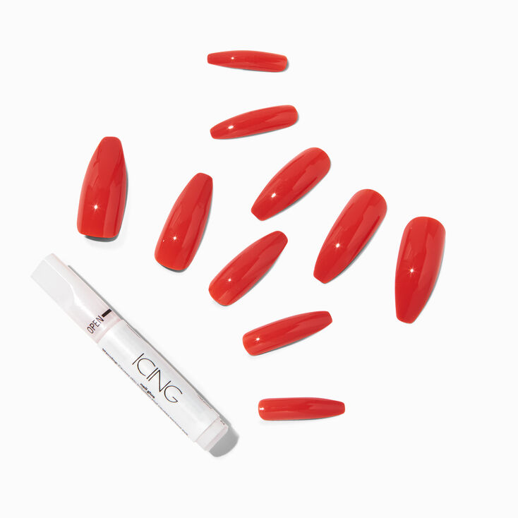 Glossy Red XL Coffin Vegan Faux Nail Set - 24 Pack,