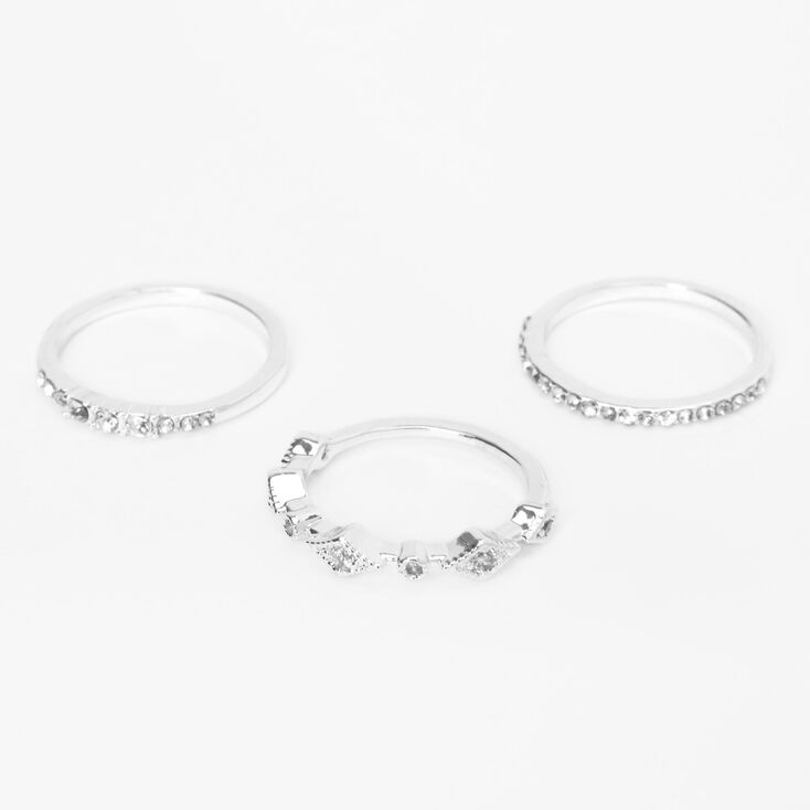Silver Crystal Embellished Rings - 3 Pack,