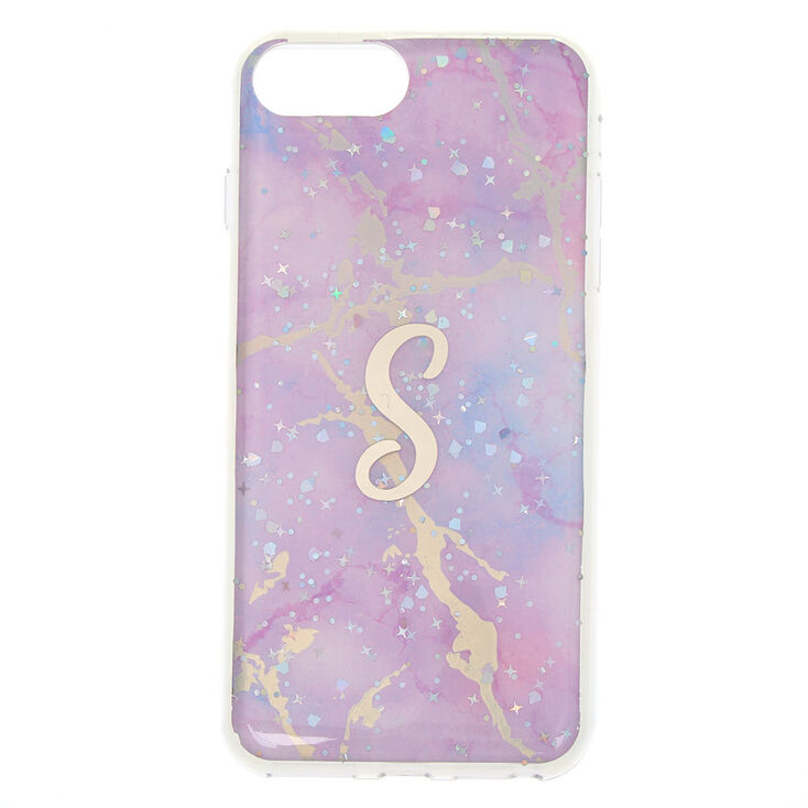Lilac Marble Glitter S Initial Phone Case - Fits iPhone 6/7/8 Plus,