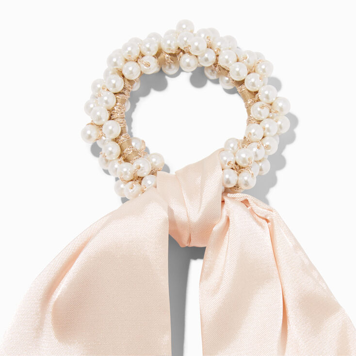 White Pearl Hair Scrunchie Scarf,