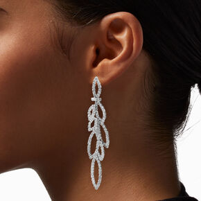 Rhinestone Leaves 3.5&quot; Linear Drop Earrings,