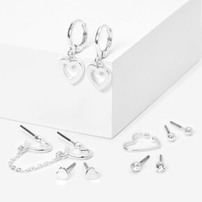 Silver Heart Hoop Mixed Earrings - 6 Pack,