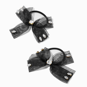 Black Crystal Embellished Sheer Bow Hair Ties - 2 Pack,