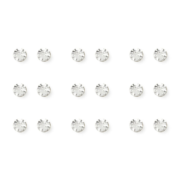 Silver 3MM Bezel Set Crystal Stud Earrings - 9 Pack,