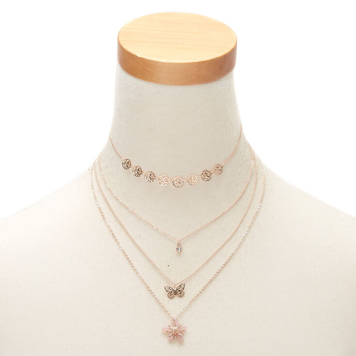 Rose Gold Spring Filigree Multi Strand Choker Necklace,