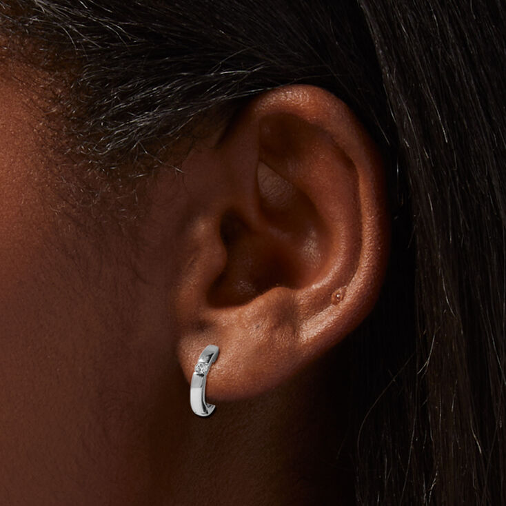 ICING Select Sterling Silver 1/20 ct. tw. Lab Grown Diamond 10MM Clicker Hoop Earrings,