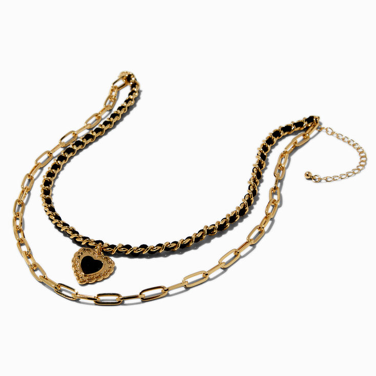 Black Heart Pendant Woven Multi-Strand Necklace,