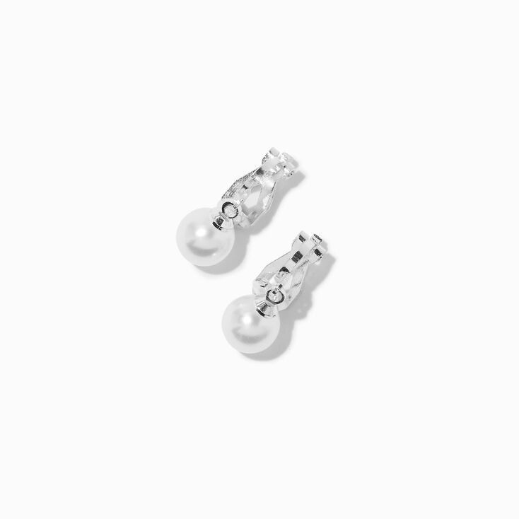 Silver-tone Pearl 0.5&quot; Clip-On Drop Earrings,