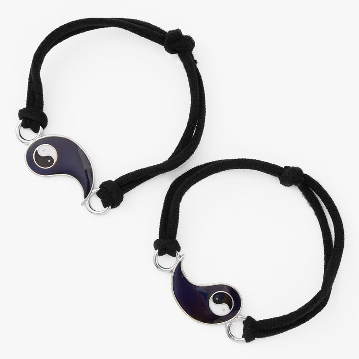 Black Yin Yang Adjustable Cord Friendship Bracelets - 2 Pack,
