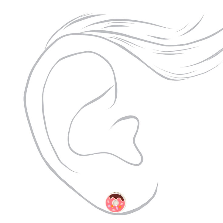 Sterling Silver Donut Candy Stud Earrings - Pink, 3 Pack,