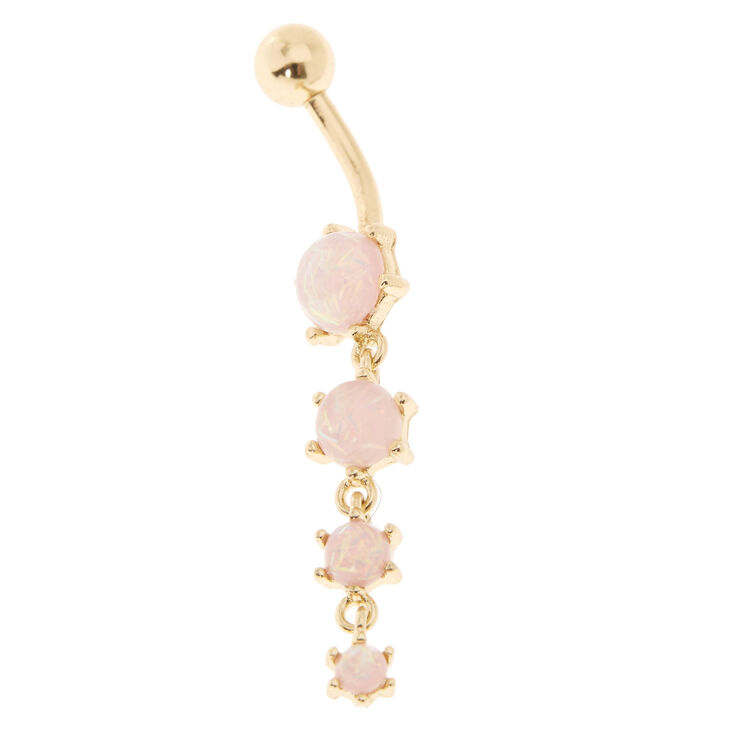 Gold &amp; Blush Crystal 14G Drop Belly Ring,