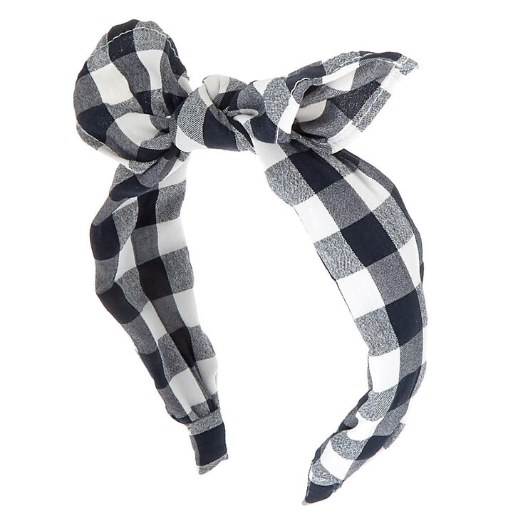 Gingham Knot Bow Headband - Black,