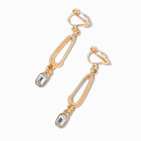 Gold-tone Pin 2&quot; Clip-On Drop Earrings,
