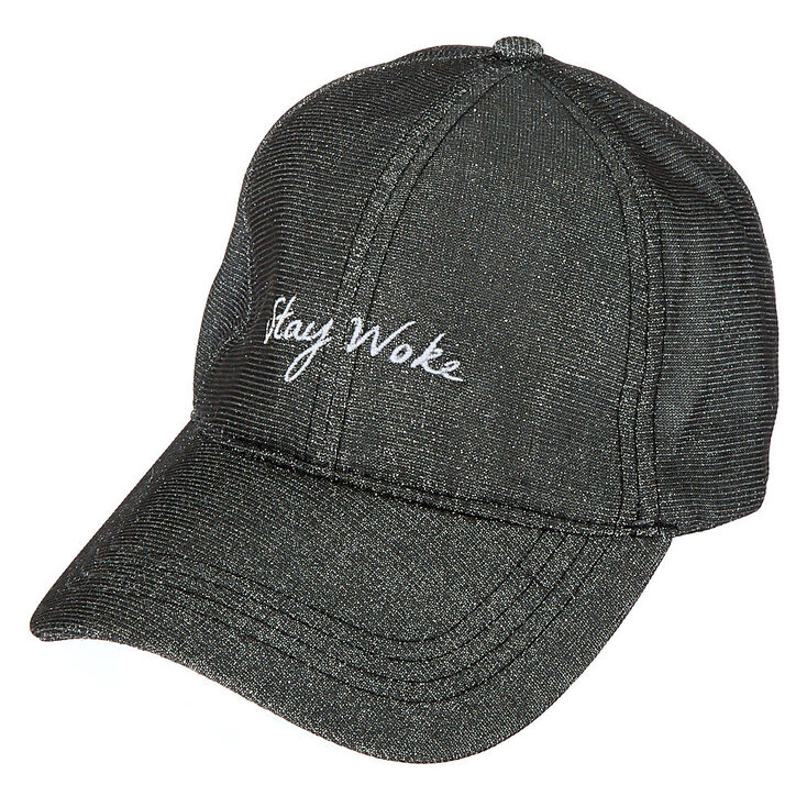 Stay Woke Glitter Baseball Hat - Black,
