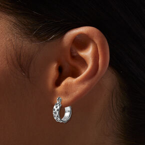 Silver-tone Rhinestone Dots 10MM Hoop Earrings,