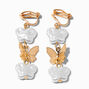 Gold-tone Pearl Butterfly 1.5&quot; Clip-On Drop Earrings,