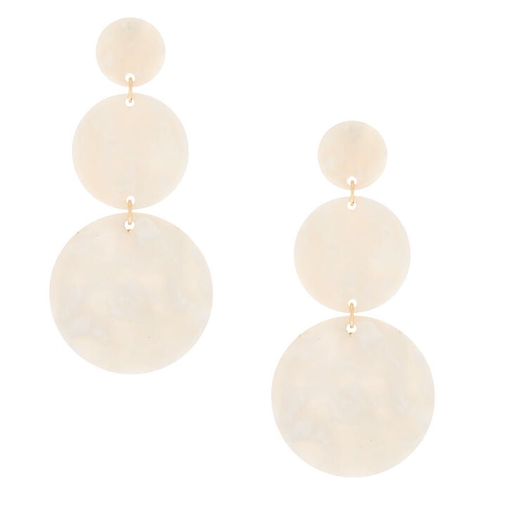 Gold 3" Round Resin Drop Earrings - White,