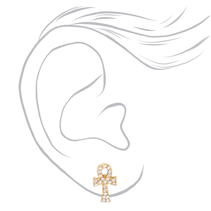 Gold Embellished Ankh Stud Earrings,