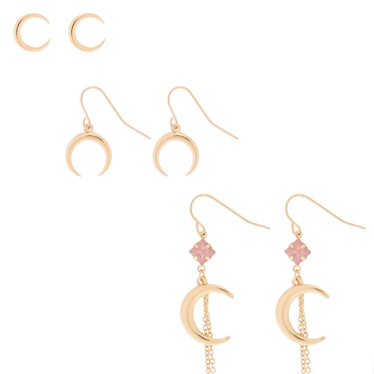 Gold Crescent Moon Earring Set - 3 Pack,