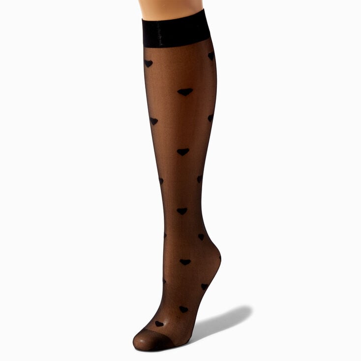 Black Hearts Sheer Knee High Socks,