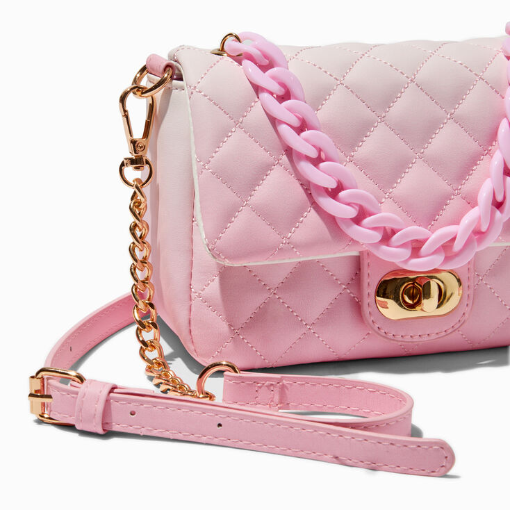 Quilted Light Pink Ombr&eacute; Dual Strap Crossbody Bag,