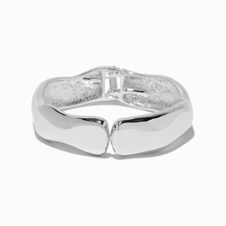 Thick Silver-tone Hinged Bangle Bracelet,