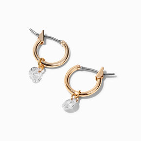 Gold Cubic Zirconia Charm 10MM Huggie Hoop Earrings,