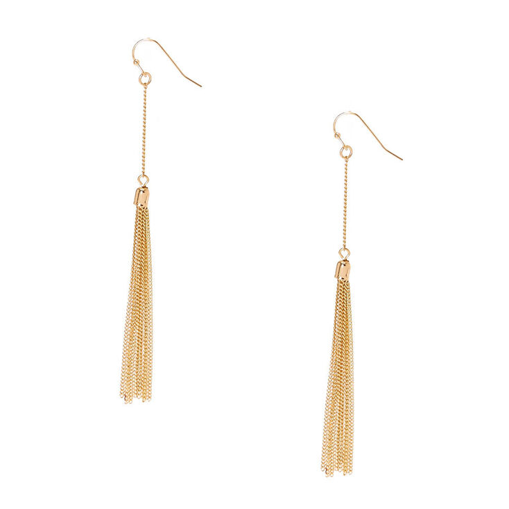 Gold Tone Chain Fringe Tassel Drop Earrings,