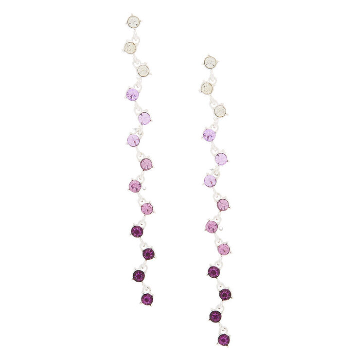 Silver Glass Rhinestone 4" Zig Zag Drop Earrings - Purple,